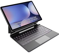 HOU tastatūras korpuss Samsung Galaxy Tab S10+/S9 FE+/S9+/S8+/S7 FE/S7+ (12,4 collas) ar magnētisko statīvu, skārienpaliktni, S Pen turētāju, 7 krāsas, 3 līmeņi, ar apgaismojumu QWERTZ-German, melns