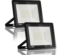 JESLED 100W Super spilgts 10000LM LED āra prožektors 6000K Cool White IP66 Ūdensizturīgs Saules barošana - ideāli piemērots pagalmam, piebraucamajam ceļam, garāžai, dārzam【2 Pack】