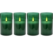 Augstas kvalitātes LED adventes sveces stiklā - 4 sveces / ekonomisks komplekts - taimeris - reālistiska mirgošana - Ziemassvētku sveces / Ziemassvētku sveces / Adventes vainags (zaļš, vidējs - augstums 12,5 cm / diametrs 7,5 cm)