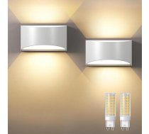 Sienas gaisma ar nomaināmu G9 LED lampu, silti balta, 3000 K, alumīnija LED sienas gaisma iekštelpām/āra apgaismojumam, IP65 ūdensizturīgs sienas apgaismojums (2 gab.), balta krāsā