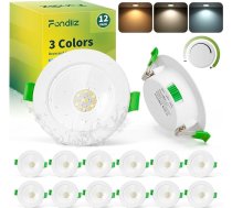 12 LED starmeši, dimmējami, 5 W, 580 lm, LED iebūvētie starmeši, 230 V, silti balts, 3000 K, neitrāli balts, 4500 K, vēss balts, 6000 K, griestu starmeši, 68 mm caurumu izmērs, IP44, griestu gaisma balta vannas istabai, virtuvei