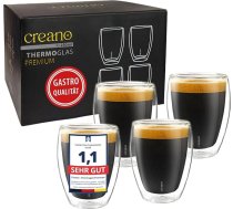 Creano Premium dubultās sienas dzēriena glāzes, 250 ml, 4 gab. komplekts, bez aizzīmogotām atverēm, tādējādi piemērotas ēdināšanas nozarei, 100 % piemērotas mazgāšanai trauku mazgājamā mašīnā, pasaules pirmizrāde