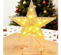 Ziemassvētku eglītes galotnes zvaigzne ar siltu baltu gaismu – 20 cm augsta, zvaigzne eglītes galotnei, atstarojošs interjera rotājums, svētku eglītes dekorācija