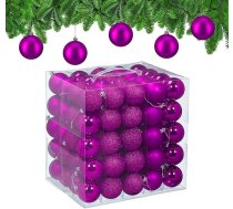 Relaxdays Ziemassvētku bumbiņu komplekts, 100 gab., plastmasas, diametrs 6 cm, apaļas Ziemassvētku eglītes rotājumi, neplīstamas, rozā