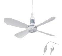Bestlivings mobilais griestu ventilators, balts (5 m XXL kabelis) ar kontaktdakšu un slēdzi, 220–240 V/5 W, diametrs 40 cm, griestu ventilators ar stiprinājumu