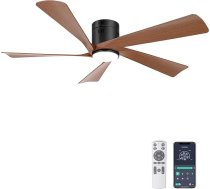 Ohniyou 52 collu griestu ventilators ar LED apgaismojumu, tālvadības pulti un vadību ar lietotni, griestu ventilators āra lietošanai, ar regulējamo spilgtumu, kluss līdzstrāvas motors, ar apgriešanas funkciju, valriekstu krāsā