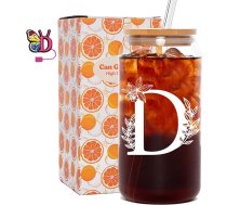 Stikla krūze ar iniciāļiem, personalizēta dāvana sievietēm, 20 unces, stikla krūze ar vāciņiem un salmiņiem, alus krūzes, ledus kafija, smūtijs, stikls, monogramma, dāvana, Valentīna diena,