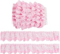 GORGECRAFT 5 m x 50 mm divslāņu šifona mežģīņu lente, rozā, plisēta, savilkta, organza, tilla, volānu mežģīņu lente, lenta šūšanai, rokdarbiem, kāzām