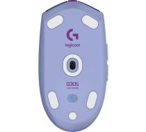 Logitech G305 LIGHT SPEED bezvadu spēļu pele, HERO 12000 DPI sensors, 6 programmējami taustiņi, 250 stundu akumulatora darbības laiks, pielāgojami spēļu profili, viegla, PC / Mac, violeta - ES iepakojums