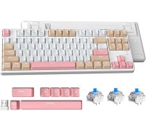 ATTACK SHARK AK871 Hot-Swap mehāniskā tastatūra, QWERTY, 87 taustiņi, kompakta bezvadu spēļu tastatūra, divrežīmu BT/2.4G, magnētiskais vāciņš, Mac/Windows/Android - balta ar zilu slēdzi