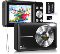 Digitālā kamera 44 MP kamera ar 1080P HD video, tīmekļa kameras režīms, 2,4 collu IPS displejs, 16x digitālā tālummaiņa, 32 GB karte, 1 akumulators pusaudžiem un bērniem, melna krāsa