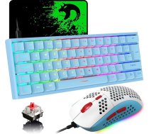 MAGIC-REFINER 60% spēļu tastatūras un peles kombinācija, RGB fona apgaismojums, mehāniskā tastatūra, viegla spēļu pele, 62 taustiņi, USB-C kabelis, 6400 DPI, Win/Mac, QWERTY