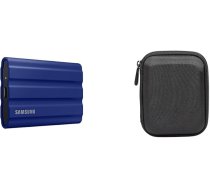 Samsung Portable SSD T7 Shield (MU-PE2T0R/EU), 2TB, USB 3.2 Gen.2, 1050MB/s nolasīšana, 1000MB/s ierakstīšana, zils + Amazon Basics cietā diska soma, melns