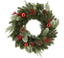 Zavothy Durvju vainags Ziemassvētki 45 cm, Ziemassvētku vainags, Mākslīgais vainags ar priežu čiekuriem un Ziemassvētku rotājumiem, Adventes vainags, Ziemassvētku rotājums, Ziemassvētku rotājums, Durvju rotājums, Zaļš un sarkans