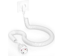 Spirālveida pagarinātājs ar zemējuma kontaktiem, no 1,05 m līdz 5 m, izstiepjams spirālveida kabelis ar zemējuma kontaktiem, (230 V/16 A), PVC pagarinātājs, IP20, balts, balts