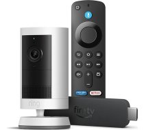 Amazon Fire TV Stick 4K + jaunā Ring Außenkamera Plus Akku (Āra kamera Plus)