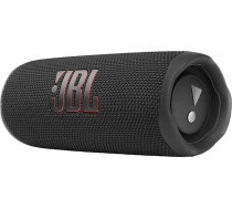 JBL Flip 6 Bluetooth kaste melnā krāsā: Ūdensizturīgs, pārnēsājams skaļrunis ar divvirzienu skaļruņu sistēmu jaudīgai skaņai, līdz pat 12 stundām bezvadu mūzikas atskaņošanas.