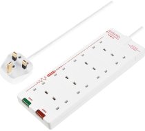 Masterplug 2m 2m 2m 27cm x 10cm 8 ligzdu pagarinātājs ar aizsardzību pret pārsprieguma radītiem pārspriegumiem, balts
