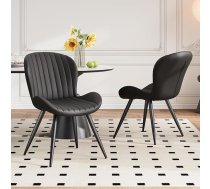 Hawthyhome Dining Room Chairs, Set of 2, Kitchen Chairs, Dining Room, Living Room, Ergonomic Chair, Armrest Chair, Upholstered Chair, Waterproof Material, Metal Legs, Black