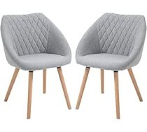 HOMCOM Set of 2 Dining Room Chairs Scandinavian Design - Tapered Legs Beech Wood - Seat Backrest Ergonomic Armrests Linen Grey