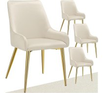 tectake Set of 4 Velvet Chairs, Dining Room Chairs, Ergonomic Armchair Chair, Furniture for Living Room, Armrest Chairs for Dining Table, as Kitchen Chair, Dining Chairs Scandinavian, Shell Chair Modern - Beige