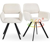 FurnitureR Set of 2 Cream Beige Fabric Upholstered Dining Chairs 360° Swivel Swivel Desk Chairs without Wheels Ergonomic Office Chair with Armrests and Metal Legs for Home