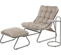 Grand patio atpūtas krēsls, āra dārza atpūtas krēsls, atpūtas krēsls, sauļošanās krēsls, izturīgs pret laikapstākļiem, terases krēsls ar sānu galdiņu un dārza tabureti, mīksts polsterējums, dārzam, terasei, līdz 150 kg, šampanietis