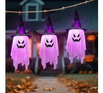 3 Pack Halloween Hanging Lights Up Iekštelpu āra apgaismojums Apgaismots Ghost Witch Hat Lights Ornaments Hanging Ghost Decorations