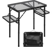 REDCAMP Pārnēsājams kempinga galds Izvelkamais galds ar 4 regulējamiem galdiem, 90 x 41 cm Izvelkamais daudzfunkcionālais Grila galds ar metāla sieta virsmu kempinga ēdiena gatavošanai, BBQ RV piknikam, melns