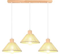 iDEGU 3 spuldžu piekaramais gaismeklis no rotangpalmas un koka, vintage piekaramais gaismeklis 22 cm Boho stila abažūrs E27 griestu gaisma Retro piekaramais gaismeklis ēdamistabai Virtuvei Dzīvojamā istaba Guļamistabai Restorāns (brūns)