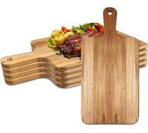 5 akācijas koka sagriešanas dēļi ar rokturi, virtuves griešanas dēlis, koka lāpstiņa gaļas maizei, augļiem, sieram, desu dēļi (40 x 20 cm)