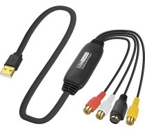 XMSJSIY USB 2.0 audio video uztveršanas karte S Video RCA uz USB digitālais ierakstītājs CVBS VHS VCR uz digitālo pārveidotājs DVD atskaņotājam, klēpjdatoram, datoram, ierakstīšanai - 1,2 m / 3,9 ft (S-Video + 3 RCA sieviešu uz USB)