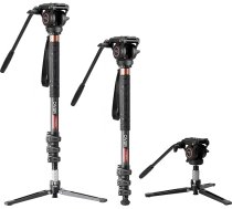 Cayer CF34DV Profesionāls video monopods 71" oglekļa šķiedras monopods ar grozāmo un grozāmo galvu un 3 kāju statīva pamatni DSLR videokamerām un 1 papildu bīdāmo plāksni