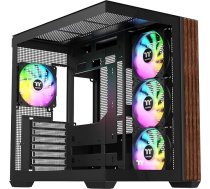 Thermaltake View 380 WS ARGB ATX Mid-Tower - divkameru korpuss ar koka akcentiem, TG priekšpuse + sāni, 4 x 120 mm ARGB Lite iepriekš uzstādīts, slēpts savienotājs, USB-C, maks. 360 mm radiators, melns