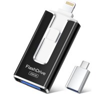 USB zibatmiņas karte 256 GB iPhone, MFi sertificēta 4 in 1 atmiņas karte iPhone/iPad/Android/PC, zibatmiņas diskdziņš ar Plug and Play dublējumkopiju fotogrāfijām un video, ātra pārraide, matēti melna
