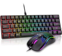 RedThunder 60% spēļu tastatūras un peles komplekts, QWERTZ DE izkārtojums, īpaši kompakts RGB apgaismojums, optiskā ergonomika ar 6 pogām un 7200 DPI PC, Mac, PS5, Xbox spēlētājiem