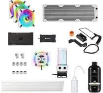 Corsair Hydro X sērijas iCUE XH305i RGB PRO pielāgotais dzesēšanas komplekts (Hardline CPU dzesēšanas shēma, CPU ūdens dzesētājs, D5 sūkņa izplešanās tvertnes kombinācija, radiators, 3 RGB ventilatori, galddatoram), balts