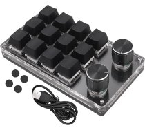 Vienas rokas makro mehāniskā tastatūra ar 12 taustiņiem un 2 pogām, kas paredzētas biroja spēļu medijiem
