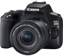 Canon EOS 250D APS-C spoguļkameras korpuss ar EF-S 18-55mm F4-5.6 is STM objektīvu | 24,1 megapikseļi, grozāms un grozāms 3 collu LCD skārienjūtīgais ekrāns, 4K video, Dual Pixel CMOS AF, Bluetooth - melns