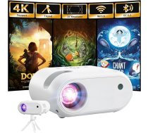 Mini projektors ar statīvu 1080p ar WiFi Bluetooth Pārnēsājamais projektors, saderīgs ar HDMI, viedtālruni, USB, TV zibatmiņu, mājas kinozāles, guļamistabas projektors, balts