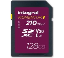 Integral Momentum I 128 GB SDXC karte - UHS-I, līdz 210 MB/s nolasīšanai, 180 MB/s ierakstīšanai - V30, U3, CL10 - piemērota DSLR, bezspoguļa kamerām un videokamerām - gatava 4K UHD video un nepārtrauktai uzņemšanai