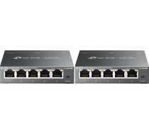TP-Link TL-SG105E 5 portu gigabitu tīkla komutators (Plug and Play, metāla korpuss, QoS, IGMP Snooping, LAN sadalītājs, centrālā pārvaldība, energoefektīvs) (komplektā 2)