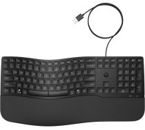 HP 480 Comfort vadu tastatūra - ergonomiska, mīksts plaukstas balsts, QWERTY izkārtojums, klusi taustiņi, 23 programmējami taustiņi, saderīga ar vairākām operētājsistēmām, USB-A, izturīga, melna