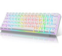 RK ROYAL KLUDGE RK61 RGB 60% mehāniskā spēļu tastatūra, bezvadu/vadu Bluetooth tastatūra ar Hot Swap iespējotu klikšķīgu zilu slēdzi, saderīga ar vairākām ierīcēm, balta (QWERTZ)