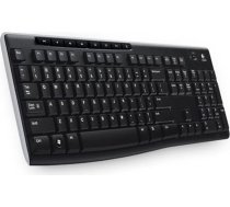 Logitech K270 bezvadu tastatūra, 2,4 GHz savienojums, izmantojot USB Unifying uztvērēju, 8 multivides un īsceļu taustiņi Izturīga pret šļakatām, 2 gadu akumulatora darbības laiks, QWERTY izkārtojums, čehu valoda, melna