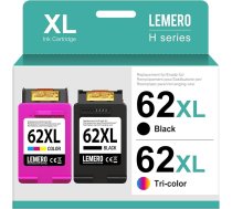 Lemero 62XL kasetnes, kas saderīgas ar HP 62 melnās krāsas kasetnēm HP Envy 5540 5544 5660 5640 7640 8000 OfficeJet 200 5740 5742 5744 8040 (melnas/krāsainas, 2 gab.)