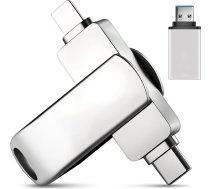 USB C zibatmiņas karte 128 GB iPhone, 3-in-1 atmiņas karte ar USB C, USB 3.0 un L, OTG foto zibatmiņas karte iPhone/iPad/Android/PC/Mac, ārējā atmiņa fotoattēlu un video dublēšanai, sudraba (128 GB)