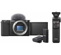 Sony Alpha ZV-E10 | Vlogu kamera ar maināmu objektīvu (grozāms ekrāns, 4K video, reāllaika automātiskā fokusēšana) + GP-VPT2BT rokturis + ECM-W2BT mikrofons