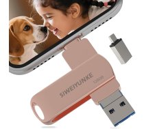 USB zibatmiņas karte iPhone 128 GB Memory Stick Photo Stick ārējais cietais disks mobilā tālruņa fotogrāfiju glabāšanai USB zibatmiņas karte ar paroles aizsardzību, piemērota iPhone/iOS/Android/Smartphones/PC/Tablets, rozā krāsā