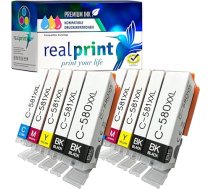 XXL printera kasetnes ar mikroshēmu 10 eksemplāru iepakojumā Canon PGI-580 CLI-581, kas atbilst Canon Pixma TS705 (a) TS6350 (a) TS9550 printeriem.